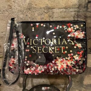 Victoria's Secret Black/Clear Fun Holiday Clutch or Cosmetic Bag with Sequins